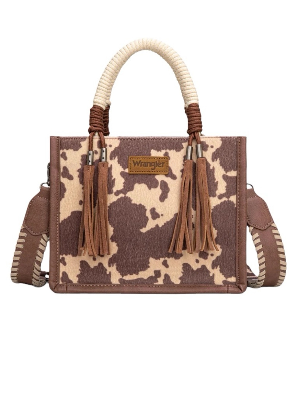 Wrangler Cow Print Rope Handle Tote Crossbody Bag